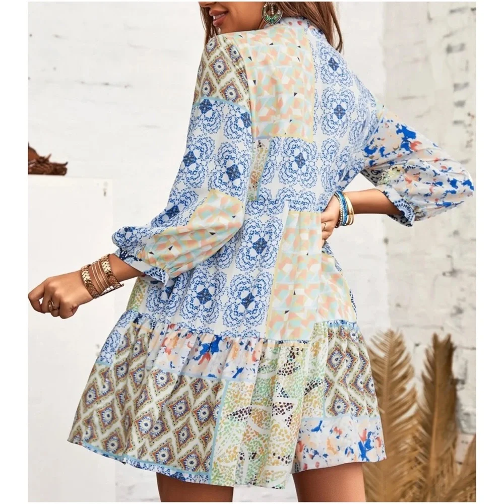Boho Floral Print Ruffle Mini Dress - Picture 5 of 5